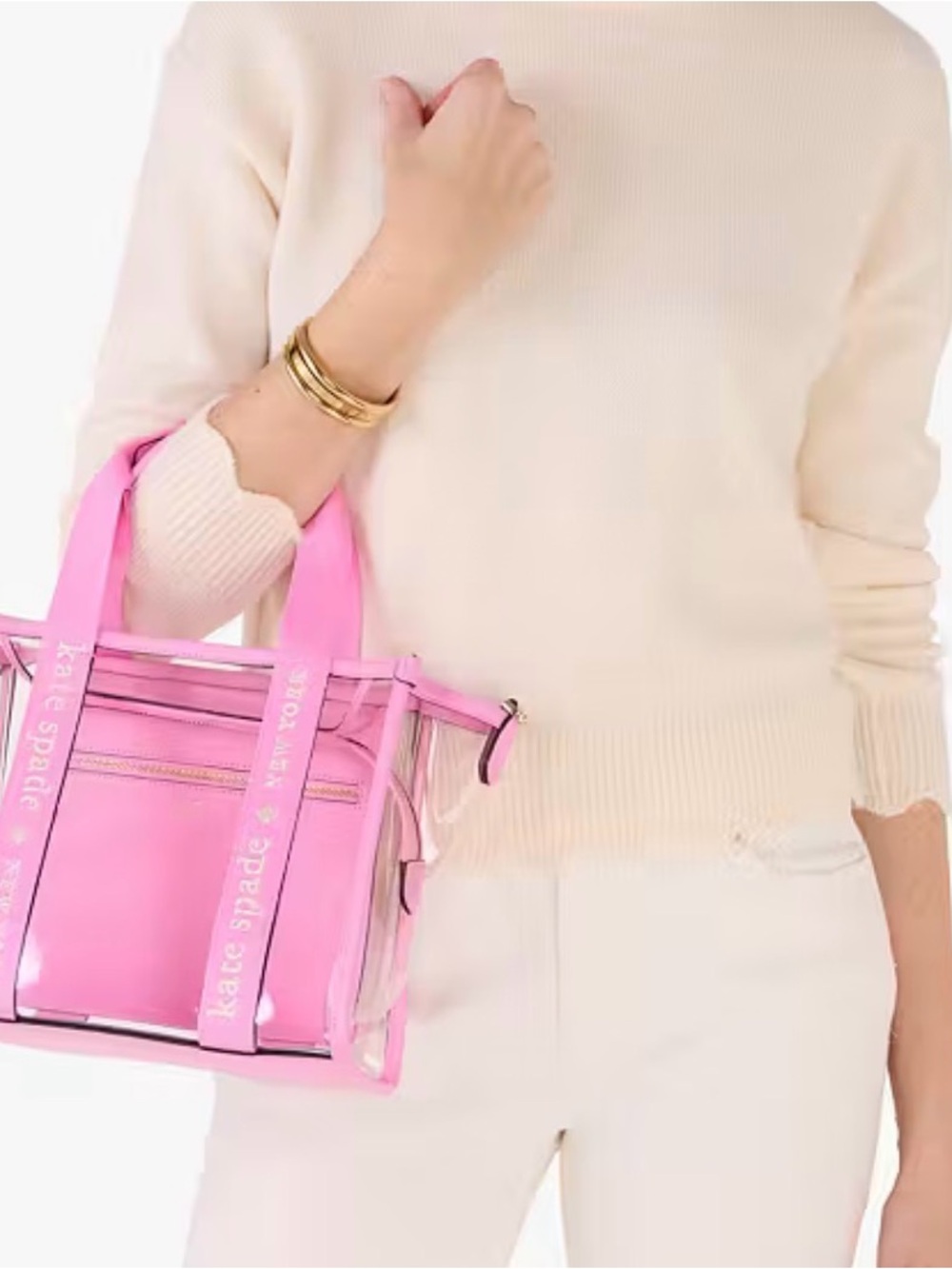 Kate Spade Pink Clear Tote Kip Small Tote with Matching Pink Pouch - NWT - Picture 2 of 5